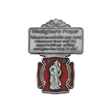 Pince ? visi?re Saint Florian en argent et ?mail rouge avec pri?re du pompier