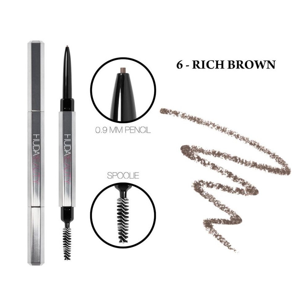 (6 - Rich Brown) Huda Beauty #BOMBBROWS Microshade Brow Pencil