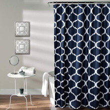 Lush Decor Navy Bathroom Shower Curtain with Bold Trellis Print on Soft Fabric, Washable and Durable, 72" x 72"