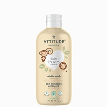 ATTITUDE Natural Baby Bubble Wash for Sensitive Skin, EWG Verified, Hypoallergenic Body Soap, Vegan and Cruelty-Free, Pear Nectar, 16 Fl Oz