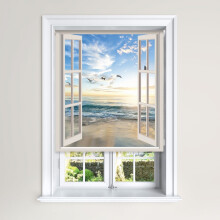 (120 cm Width x 140 cm Drop) Lister Cartwright Blackout Roller Blinds Window Beach View Scenic Windows Blind Easy Fit Child Safety Included