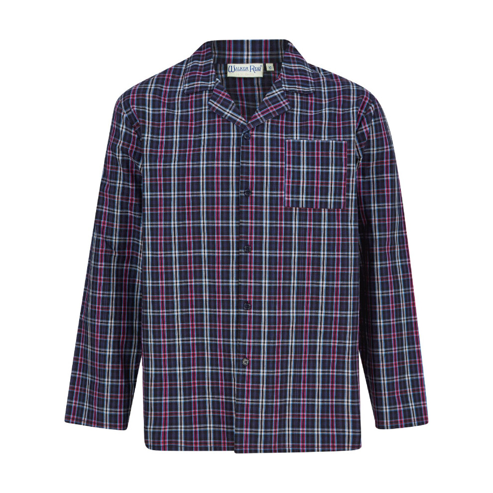 (Navy, XLarge) Slenderella WR02806 Men's Check Print Cotton Revere Nightshirt