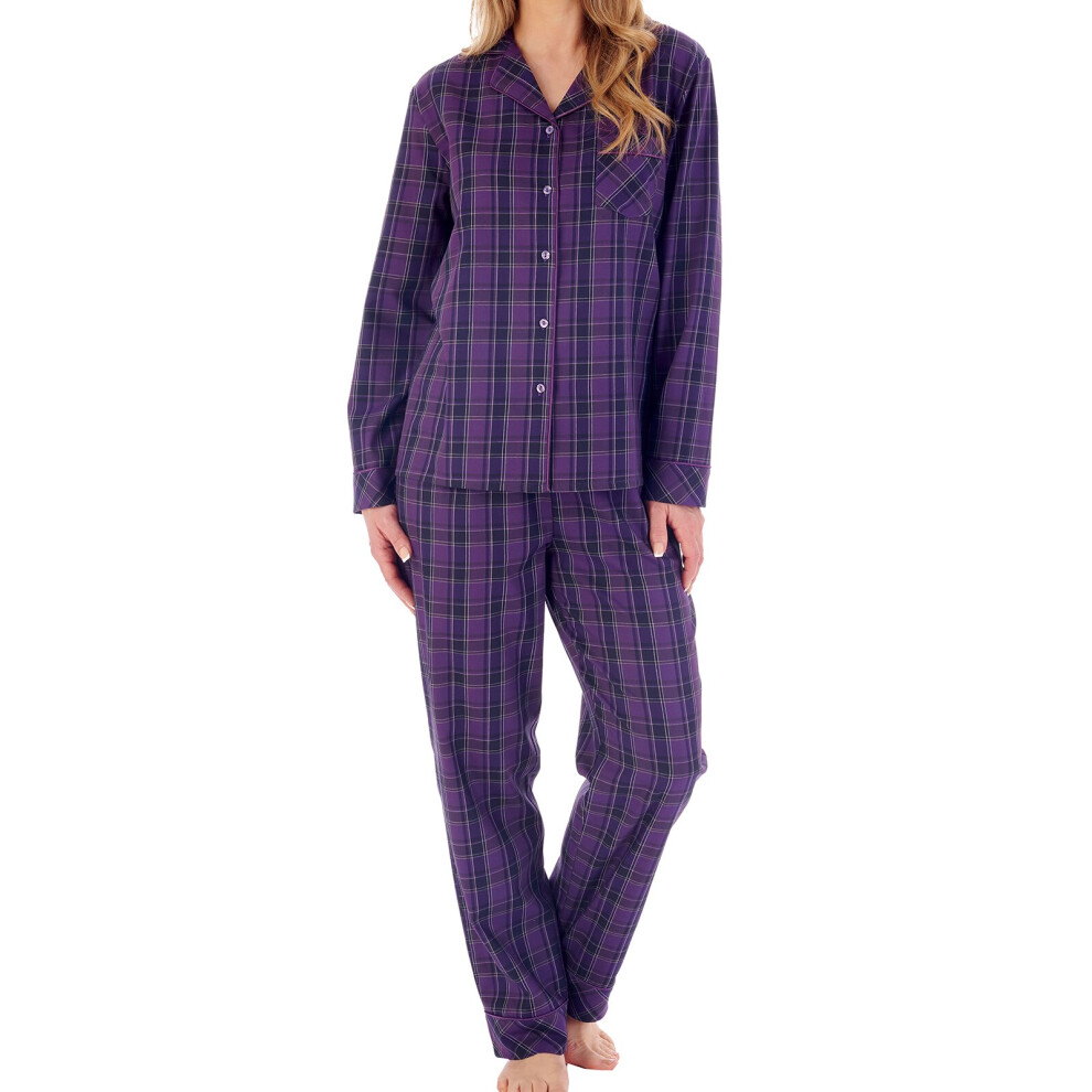 (Purple, 16/18) Slenderella PJ02222-PP Women's Purple Check Print Revere Pyjama Set