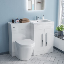 Aric 1100mm RH Freestanding White Vanity with BTW Rimless Toilet, WC & Basin
