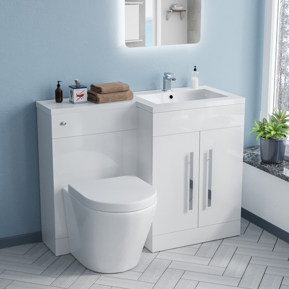 Aric 1100mm RH Freestanding White Vanity with BTW Rimless Toilet, WC & Basin