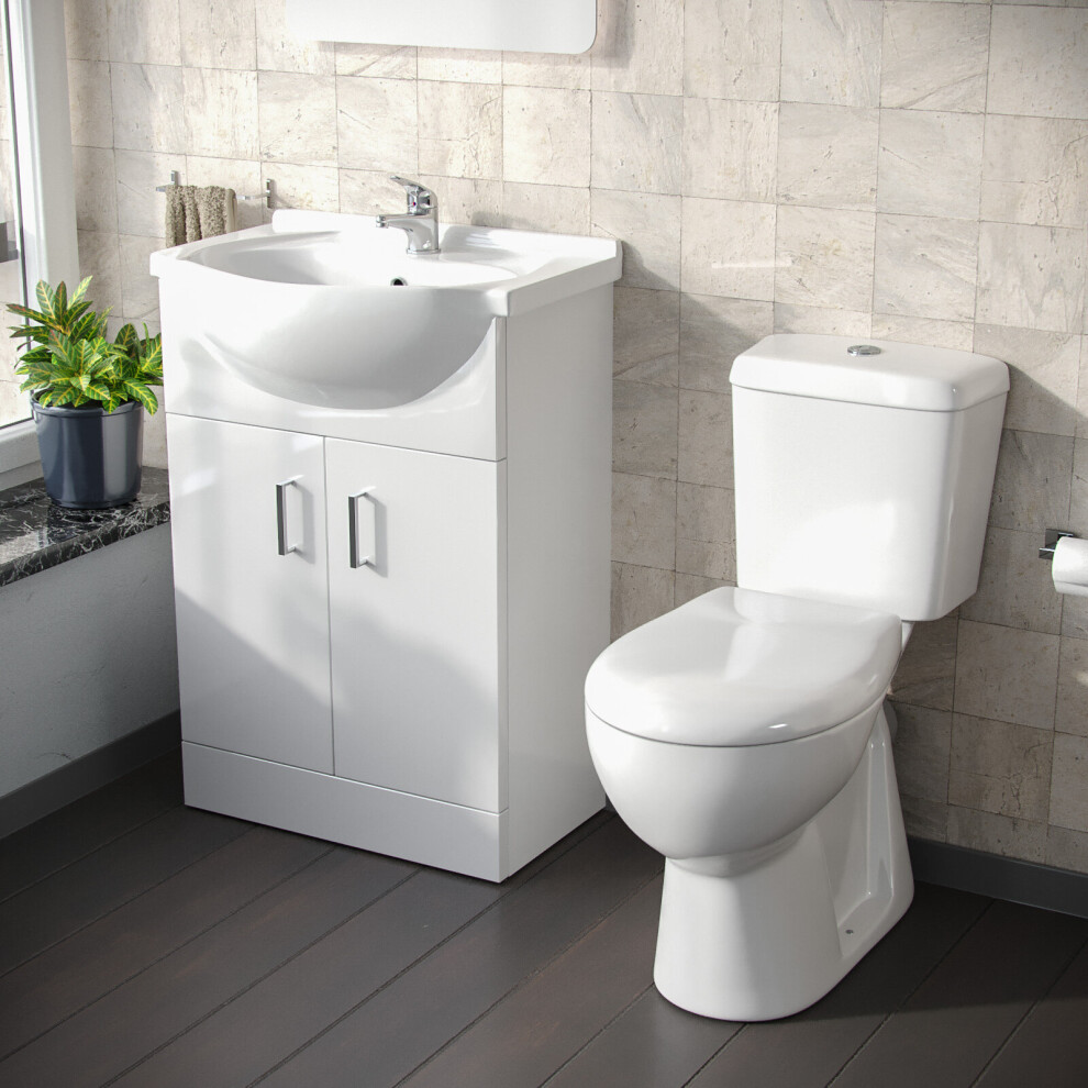 Ambon 550mm White Vanity Basin Cabinet MDF & Ceramic Closed Coupled Toilet