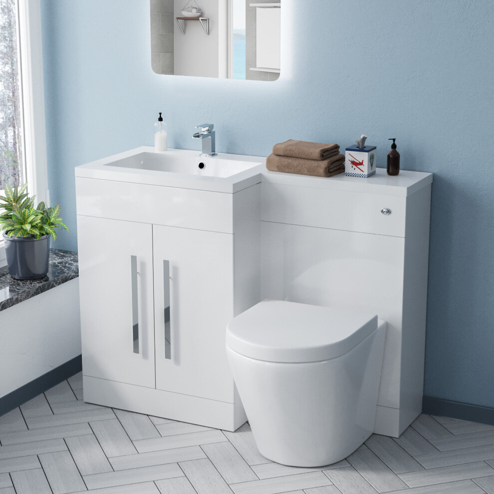 Aric 1100mm LH Freestanding White Vanity with BTW Rimless Toilet, WC & Basin