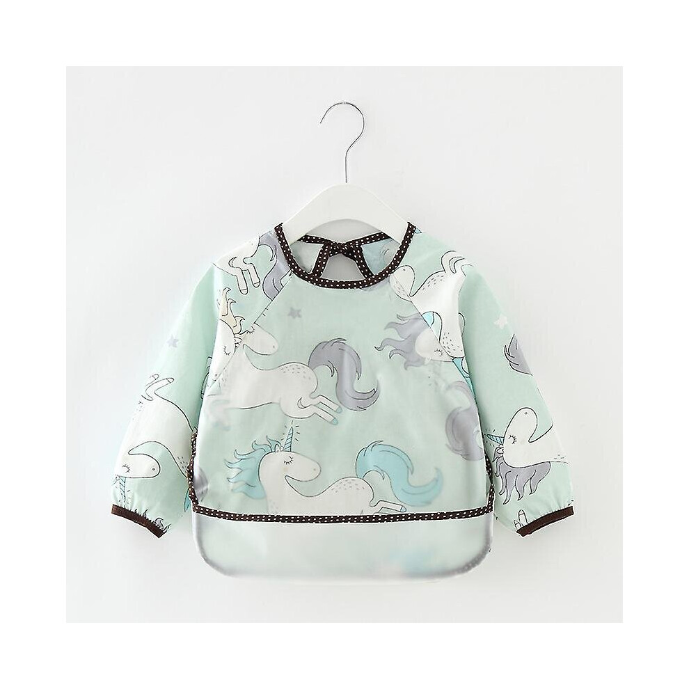 ( Horse, 100) Baby Apron Waterproof Long Sleeve Bib Feeding Smock Bib Coverall Kid Eating Dirty Clothes Green