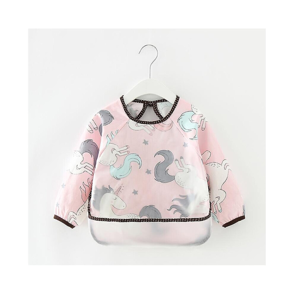 ( Horse, 90) Baby Apron Waterproof Long Sleeve Bib Feeding Smock Bib Coverall Kid Eating Dirty Clothes Pink