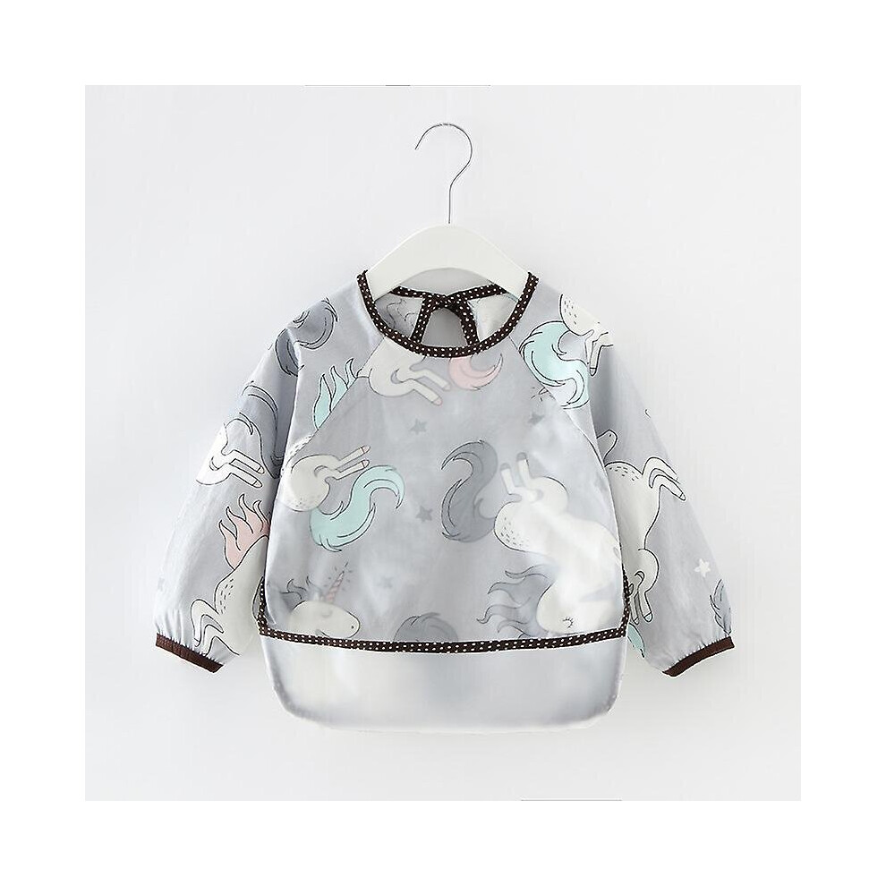 ( Horse, 100) Baby Apron Waterproof Long Sleeve Bib Feeding Smock Bib Coverall Kid Eating Dirty Clothes Grey