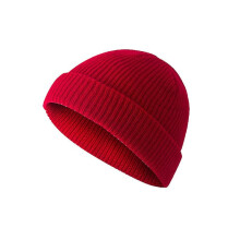 (Red) Beanie Cap Knit Fisherman Cap Winter Wool Hat Ribbed Beanie Cap Warm Retro Hat