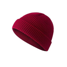 (Wine Red) Beanie Cap Knit Fisherman Cap Winter Wool Hat Ribbed Beanie Cap Warm Retro Hat