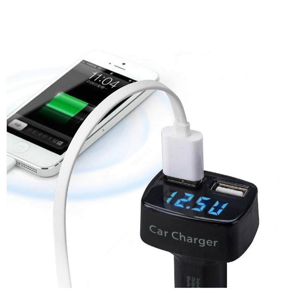 (Black) Cigarette Lighter Dual Usb 3.1A Charger With Voltmeter Car Adapter Distributor Black 768649758385