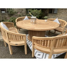 Teak Garden furniture round table 4 benches 12 seater set