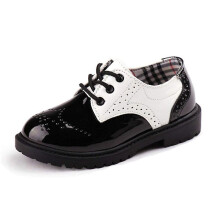 (Black and White, 23) Children School Uniform Shoes Patent Leather Shoes Student Performance Shoes