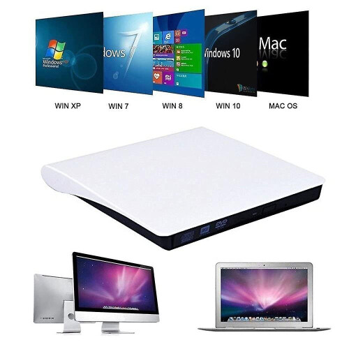 (White) External Dvd Player Slim Laptop Burner Drive Dvd Cd Reader Player Hard Drives 1