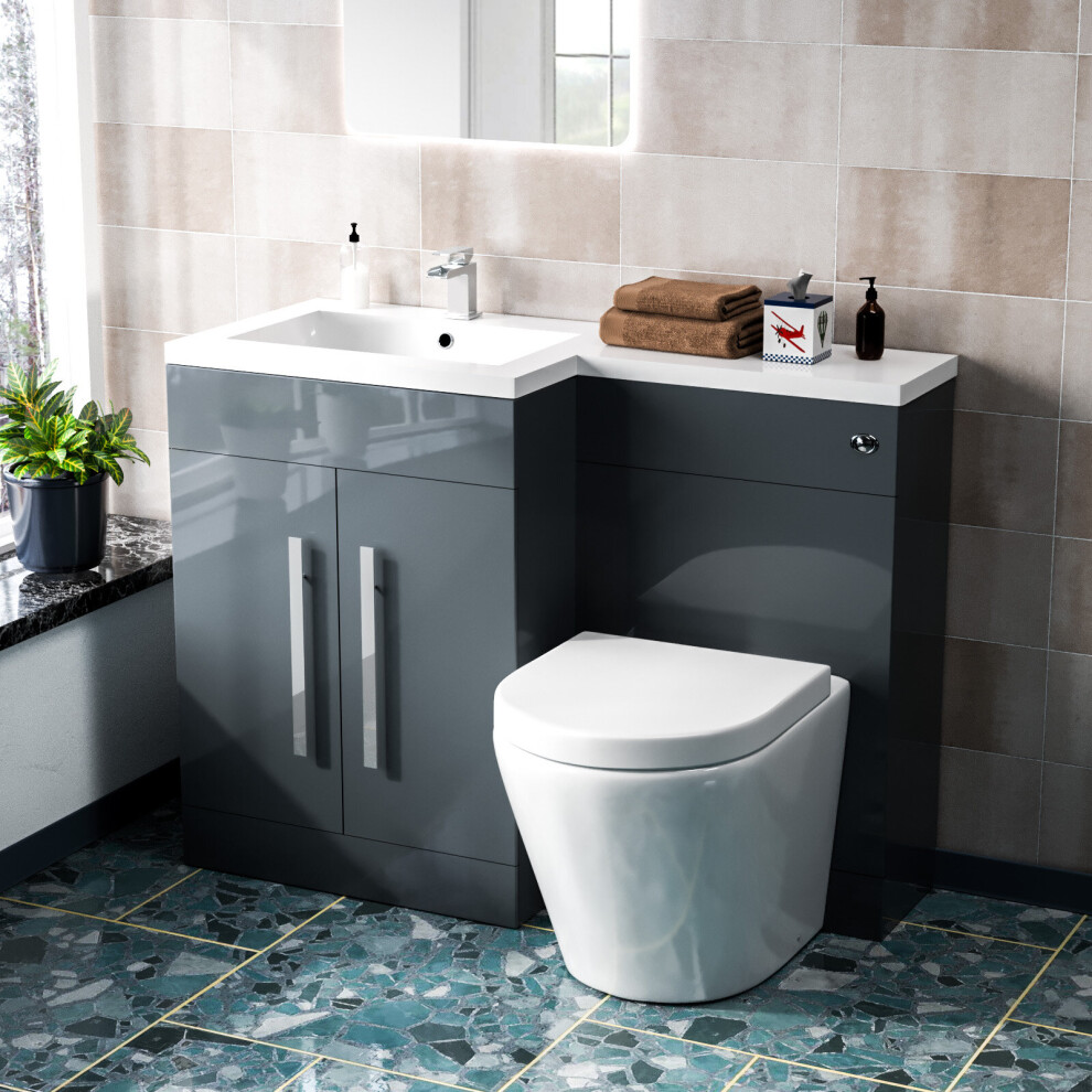 Nes Home Aric 1100Mm Lh Freestanding Grey Vanity With Btw Rimless Toilet, Wc & Basin