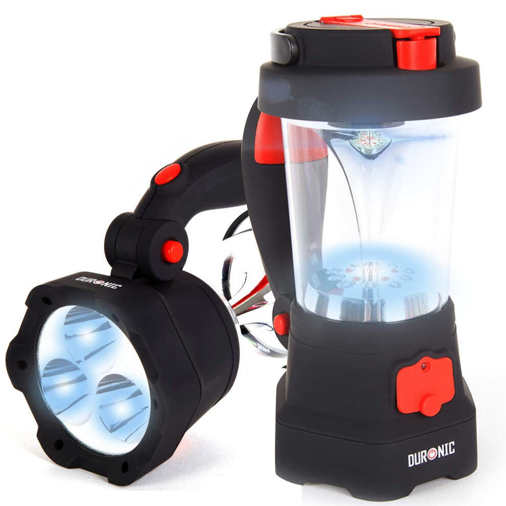 Duronic HURRICANE 2-in-1 LED Torch/Lantern, Bright CREE Flashlight, SOS Mode, Recharge via Crank or USB Cable, 300mAh Battery, USB Charger Included