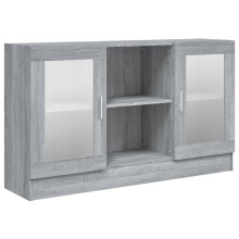 (grey sonoma) vidaXL Vitrine Cabinet Sideboard Storage Organiser Cupboard Engineered Wood