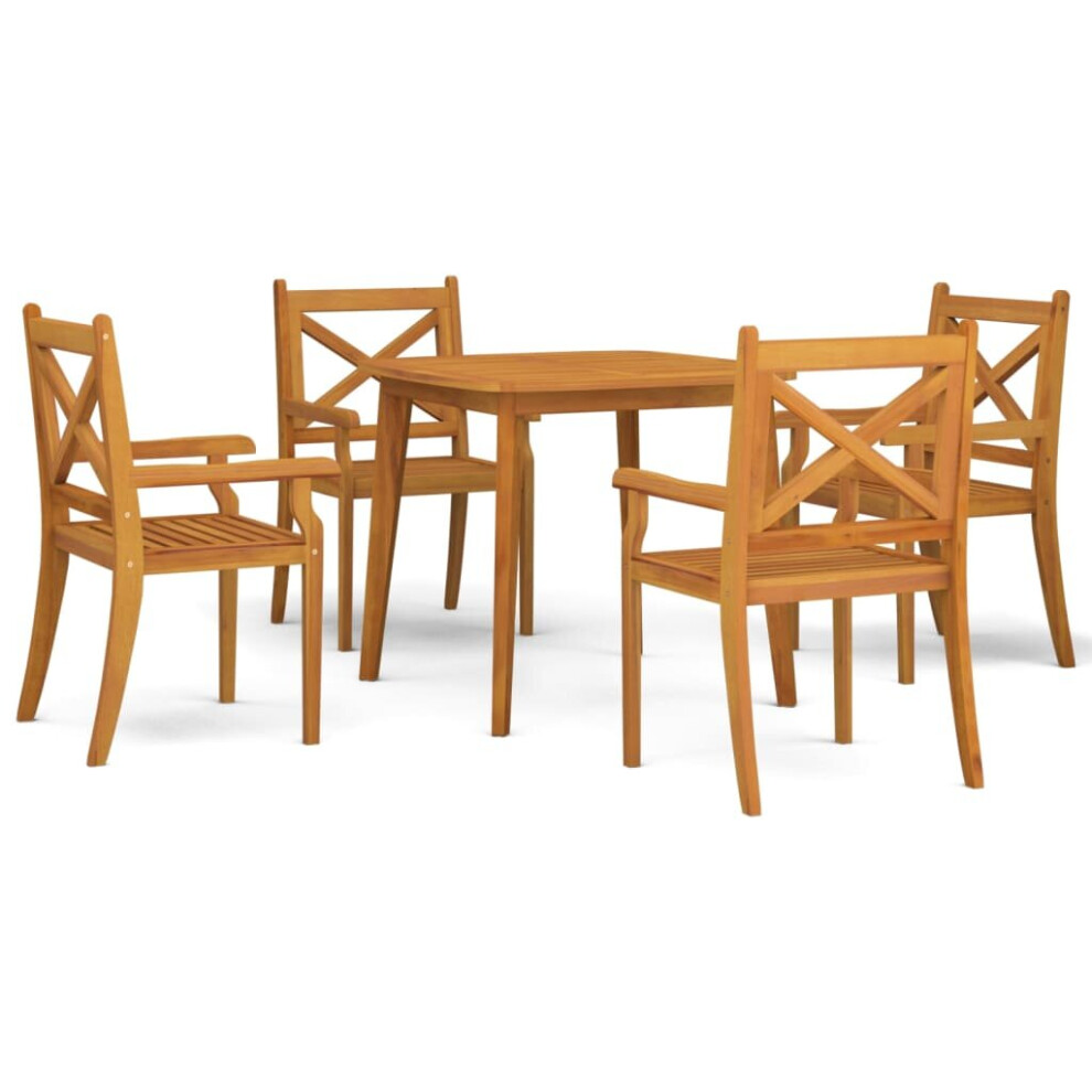 Vidaxl (85 Cm Table Length/5) Solid Wood Acacia Garden Dining Set Furniture Multi Sizes 3/5/7/9 Piece