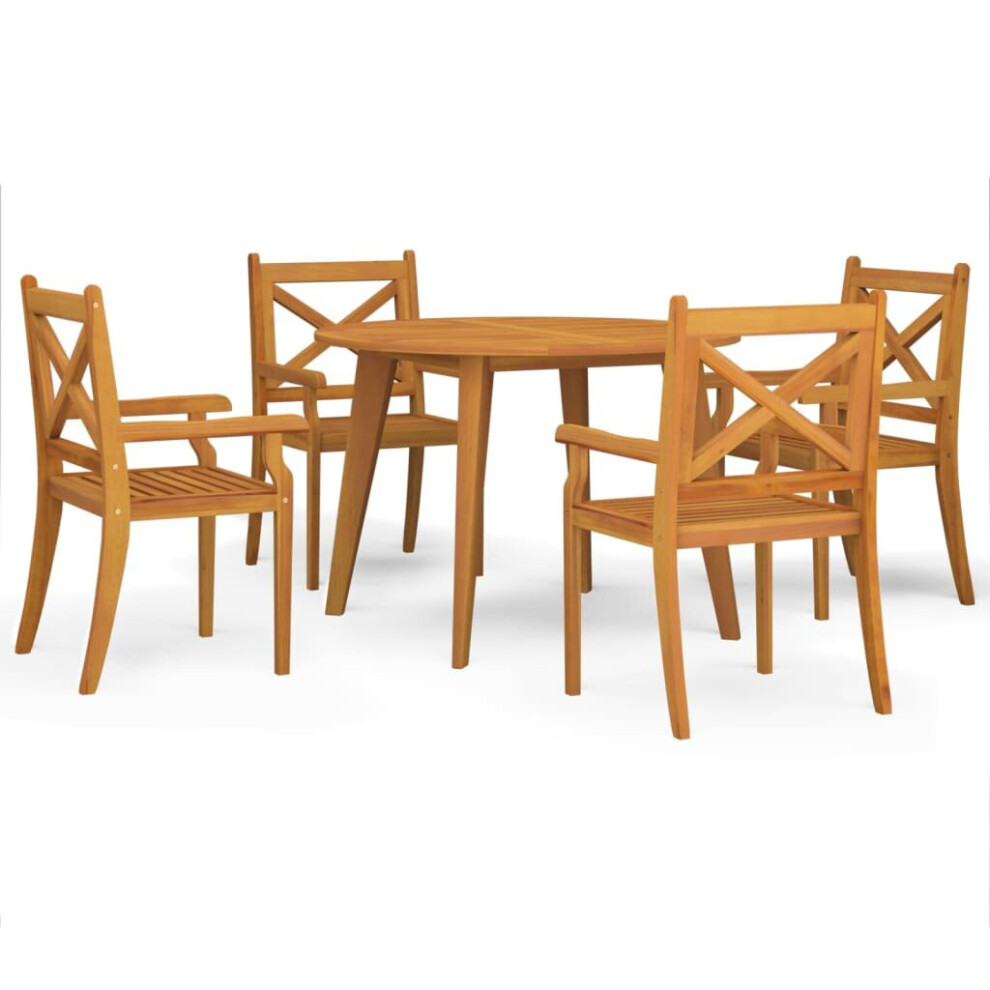Vidaxl (Ø 110 Cm Table/5) Solid Wood Acacia Garden Dining Set Furniture Multi Sizes 3/5/7/9 Piece