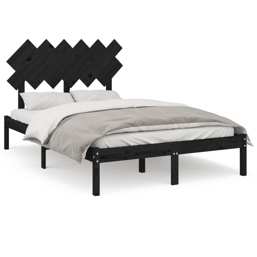 (black, 135 x 190 cm) vidaXL Solid Wood Bed Frame Home Wooden Bed Base Bedstead Multi Colours/Sizes