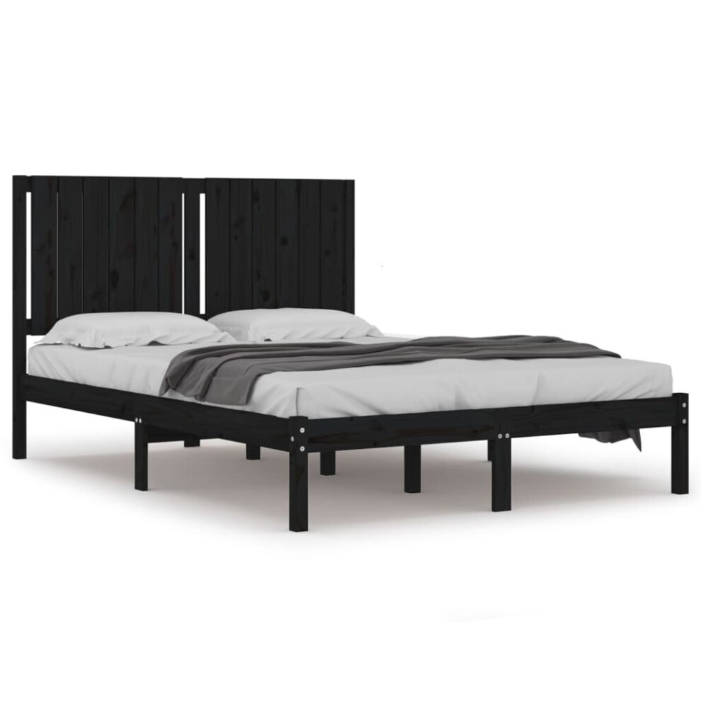 Vidaxl (Black, 140 X 190 Cm) Bed Frame Bed Base Bedstead Bedroom Mattress Foundation Solid Wood Pine