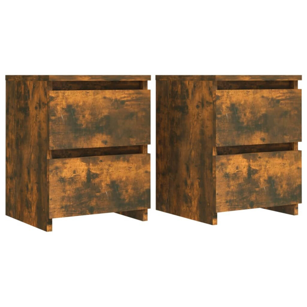 Vidaxl (Smoked Oak, 2) Bedside Cabinet Nightstand End Table Bed Side Table Engineered Wood