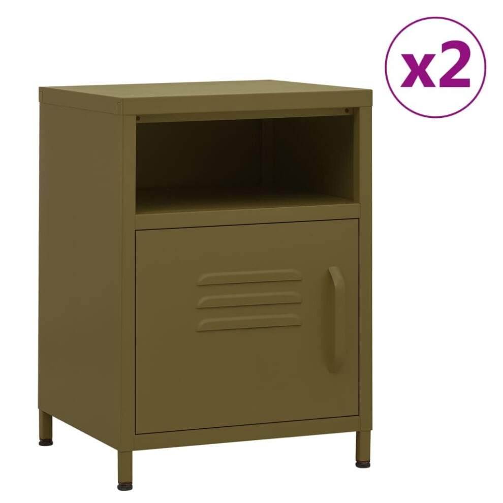 (olive green, 2) vidaXL 1/2x Nightstand Steel Bedside Bed Side Storage Cabinet Multi Colours