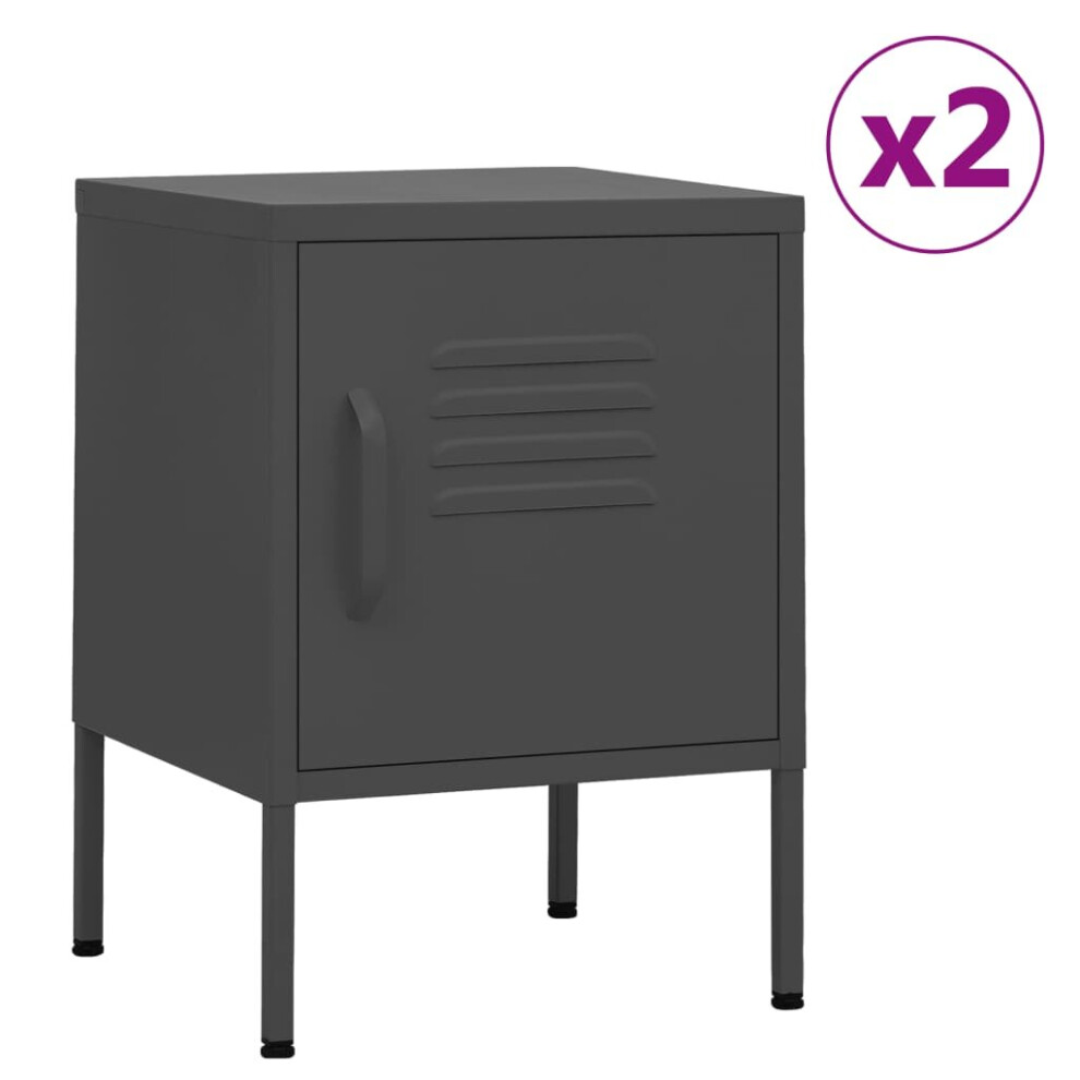 (anthracite, 2) vidaXL 1/2x Nightstand Steel Bedside Bed Side Storage Cabinet Multi Colours