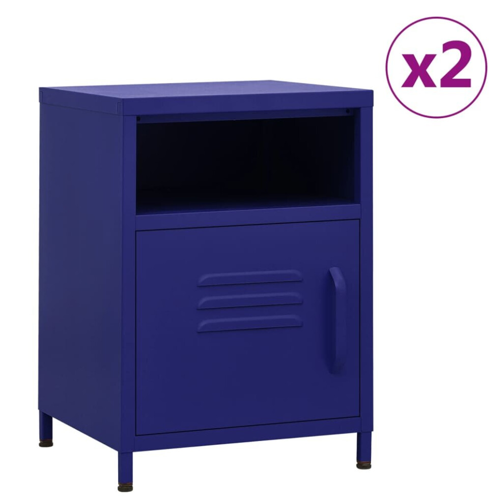 (navy blue, 2) vidaXL 1/2x Nightstand Steel Bedside Bed Side Storage Cabinet Multi Colours