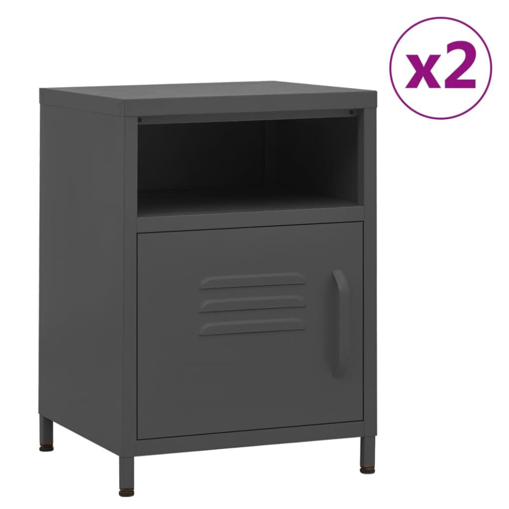 Vidaxl (Anthracite, 2) 1/2X Nightstand Steel Bedside Bed Side Storage Cabinet Multi Colours