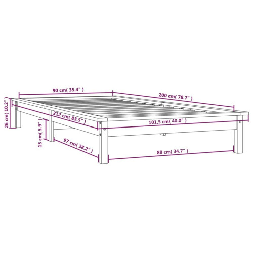 VidaXL (grey, 90 x 200 cm) vidaXL Solid Wood Pine Bed Frame Wooden Bedstead Bed Base Multi Colours/Sizes 1