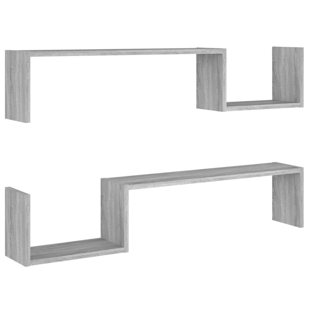 Vidaxl (Grey Sonoma) 2X Wall Shelves Engineered Wood Wall-Mounted Hanging Rack Multi Colours