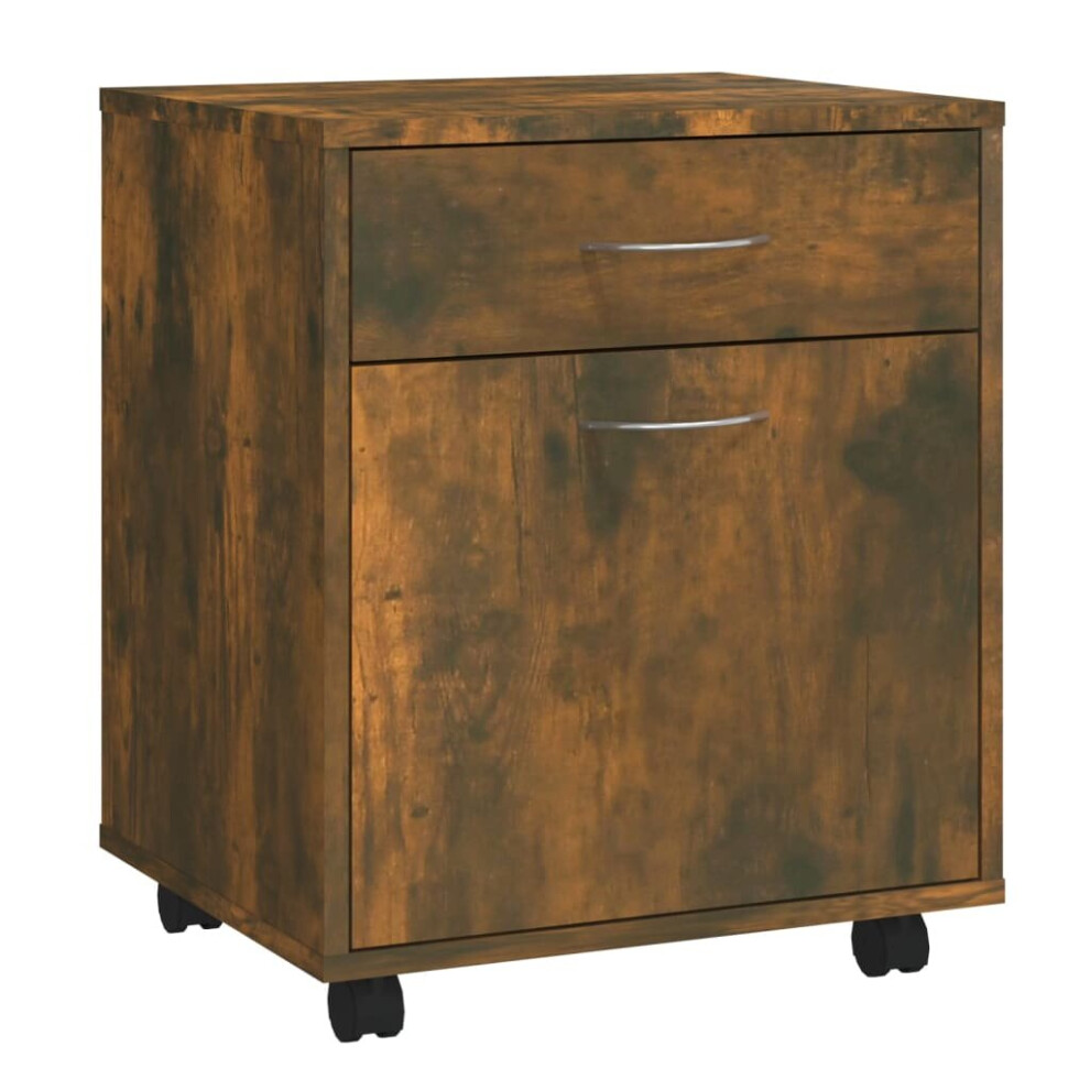 Vidaxl (Smoked Oak) Rolling Cabinet Office Side Table Hall Drawer Cabinet Engineered Wood
