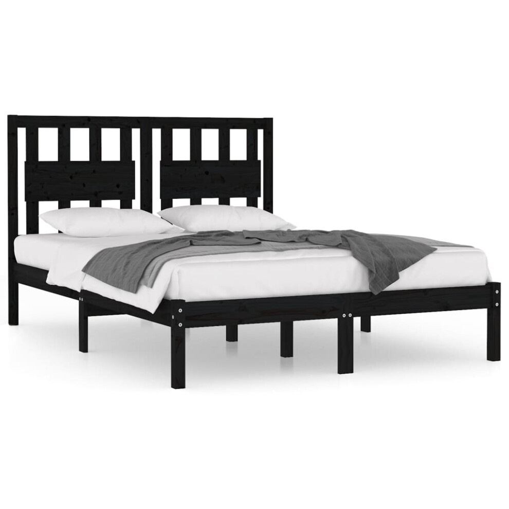 Vidaxl (Black, 140 X 190 Cm) Bed Frame Bed Base Bedstead Bedroom Mattress Foundation Solid Wood Pine