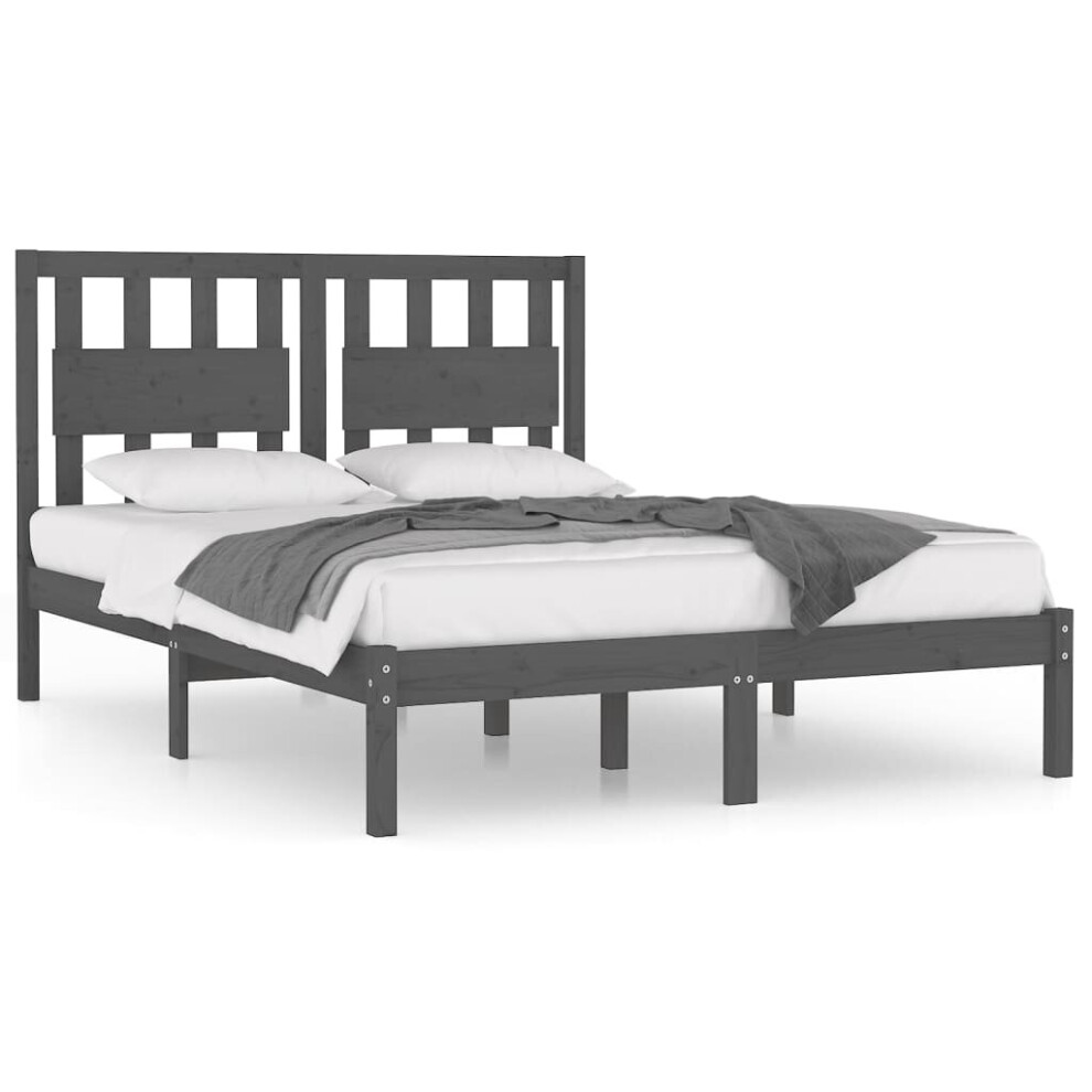 Vidaxl (Grey, 200 X 200 Cm) Bed Frame Bed Base Bedstead Bedroom Mattress Foundation Solid Wood Pine