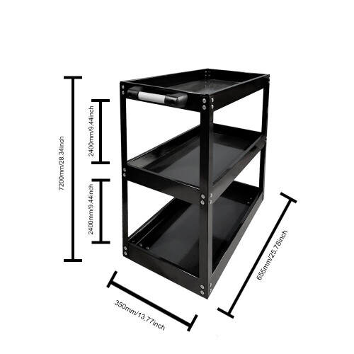 (Black) 3 Tier Workshop Cart Heavy Duty Cart With Wheels 2
