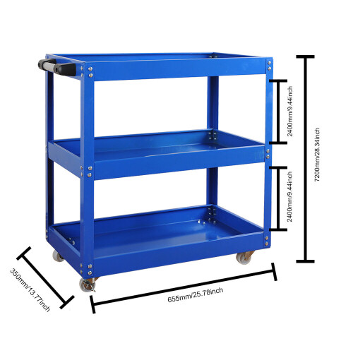 (Blue) 3 Tier Workshop Cart Heavy Duty Cart With Wheels 1
