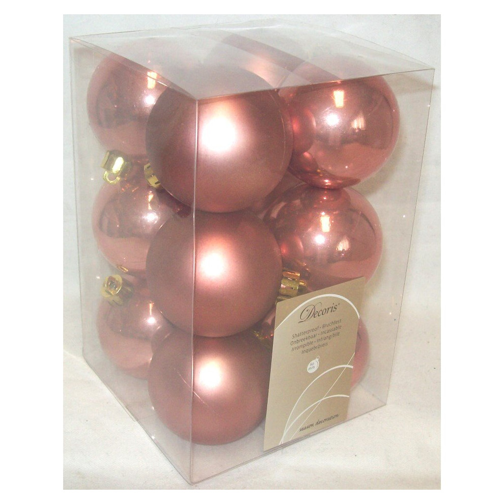 Decoris Pink 12 Shatterproof Christmas Baubles Tree Decoration 6Cm Rusty