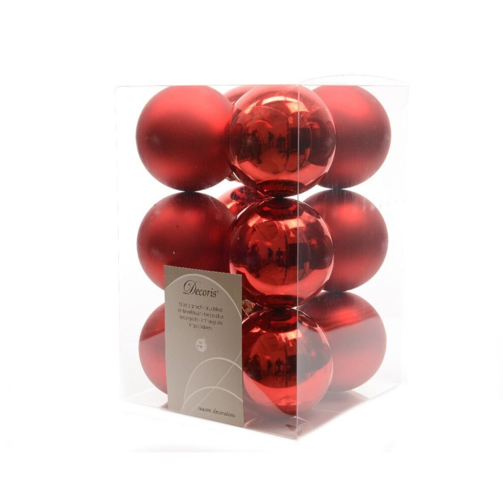 Decoris Red 12 Christmas Baubles Shatterproof Tree Decorations 6Cm
