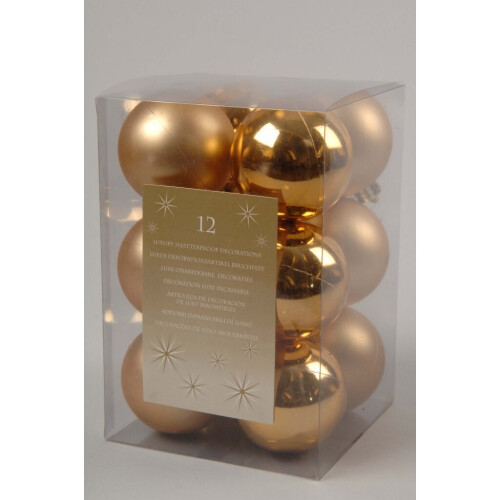 12 Gold Christmas Baubles Shatterproof  Tree Decorations 6cm