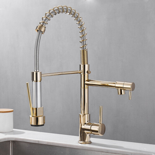 (Dold) Kitchen Faucet With Dual Nozzle Pull Down Sprayer Contemporary Single Handle Kitchen Sink Faucet Solid Brass Spring Kitchen Faucet 1