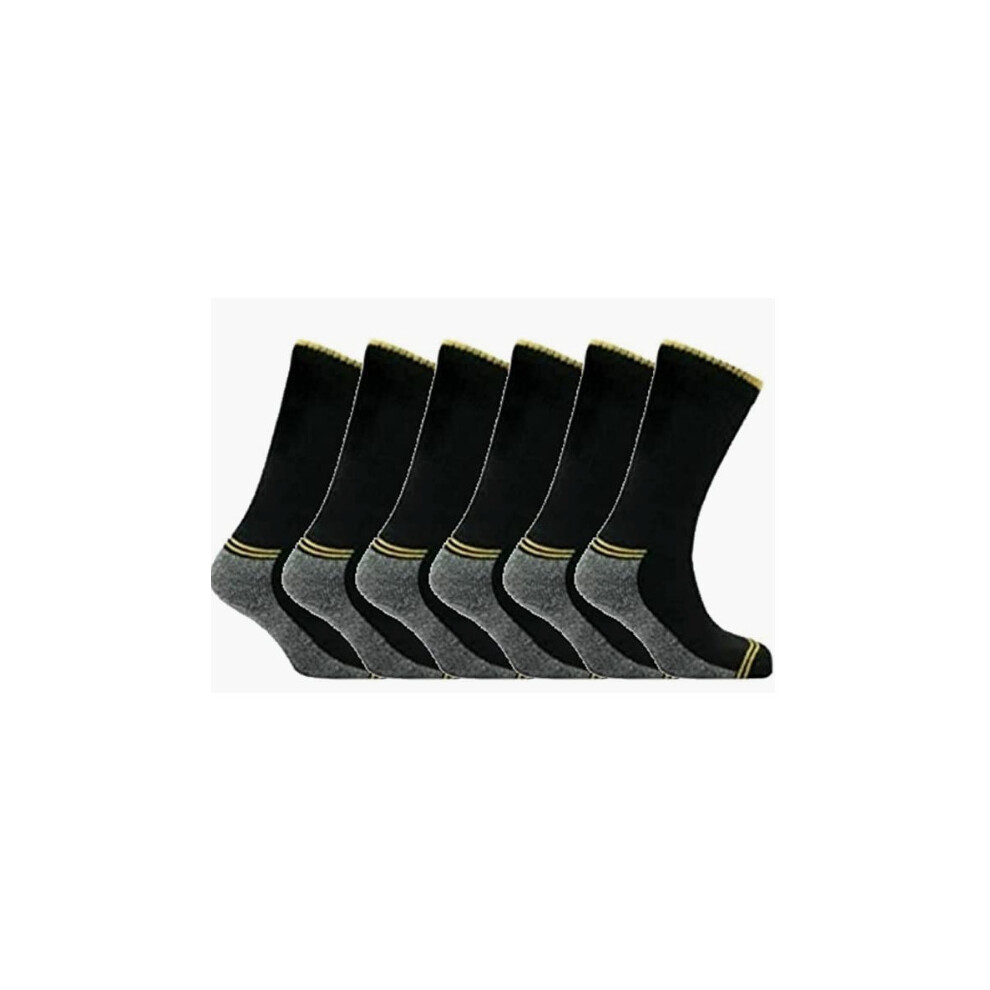 (3 Pairs) 6 Pairs Heavy Duty Workwear Socks | Wide Friendly Comfort Top Thick Cushioned Sole Men Diabetic Non Elastic Work Socks, Size UK 6-11, Black-image-OPC-P9SCG6C-NEW
