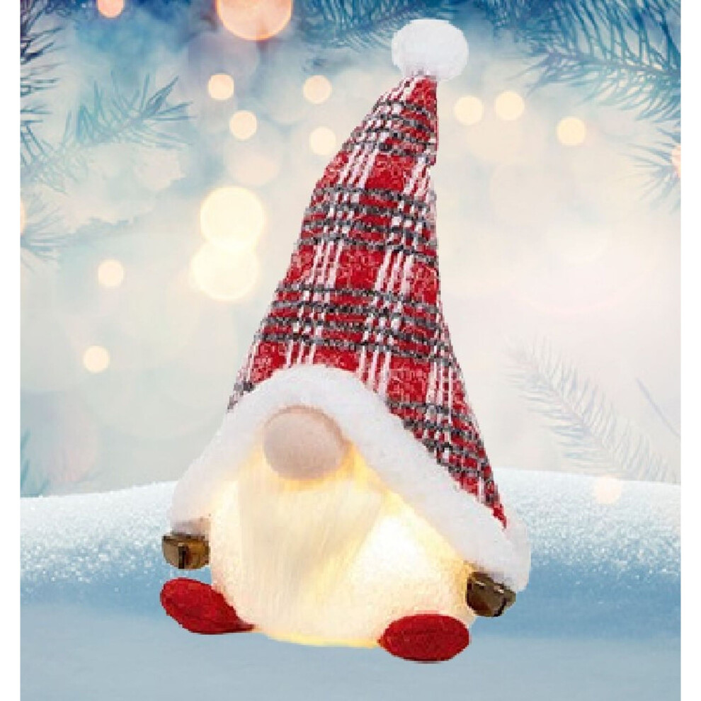 Red Light Up Christmas Gnome Festive Decoration With Bells 27cm