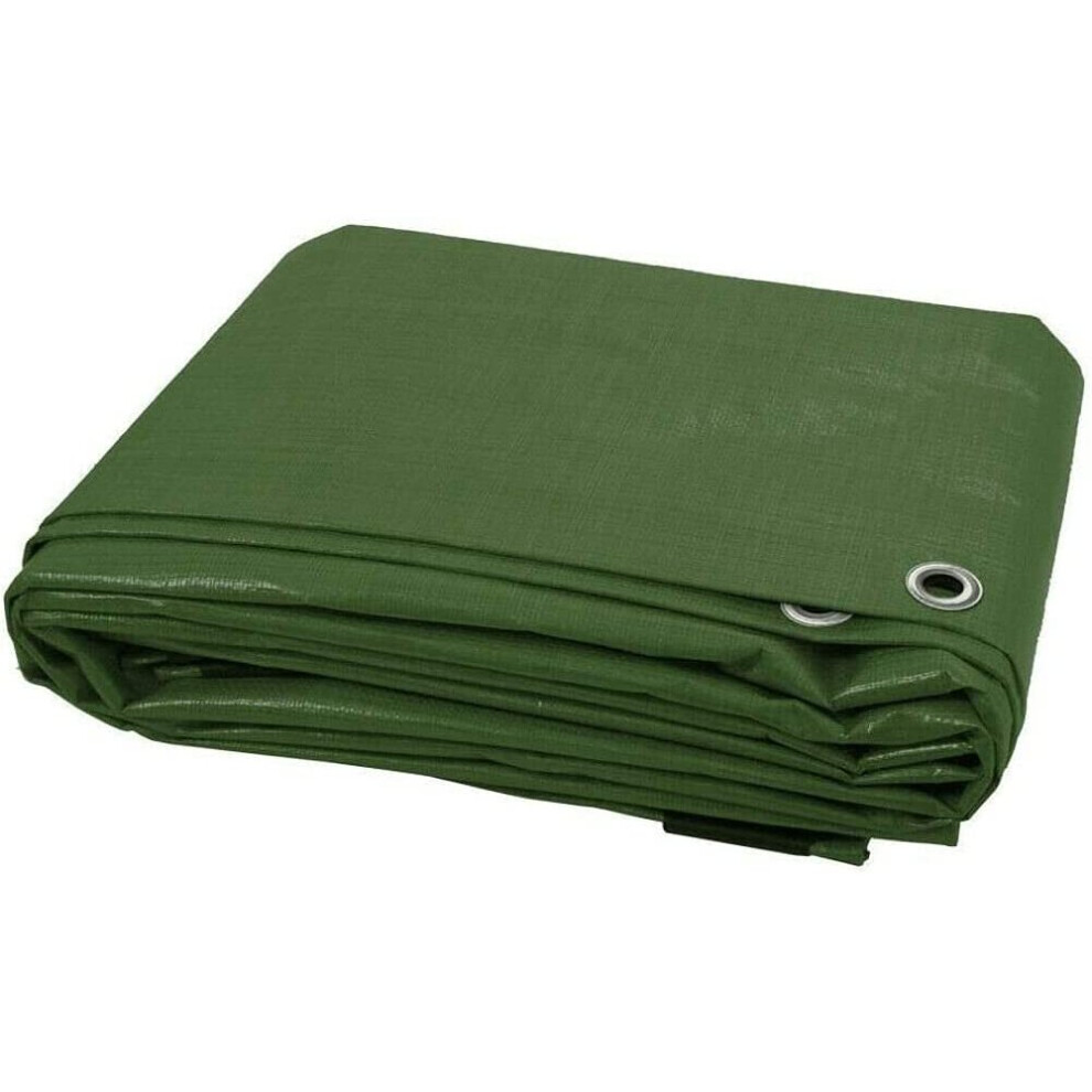 (3 x 3 m, Green 90 GSM) Heavy-Duty Tarpaulin Waterproof Furniture Caravan Cover Camping Ground Sheet Multipurpose