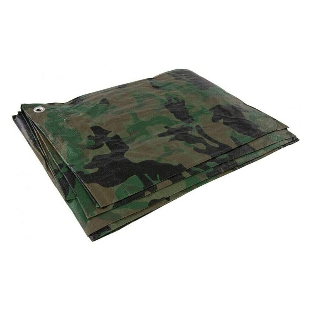 (4 x 4 m, Camo / Army 90 GSM) Heavy-Duty Tarpaulin Waterproof Furniture Caravan Cover Camping Ground Sheet Multipurpose