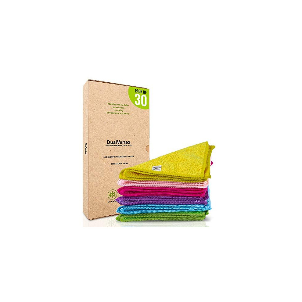 Dualvertex 30 Reusable Baby Wipes Microfiber Face Cloth Washable, Reusable, Multipurpose, Unscented - Makeup Remover Cloth With Laundry Bag | Hand
