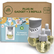 AirWick Air Freshener Plug In Diffuser Starter Kit, 1 Gadget and 3 Refills, Room Fragrance, Mega Value Starter Kit , SUMMER DELIGHT, Lasts Total Upto