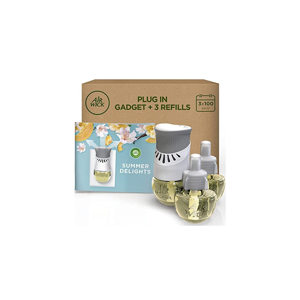 Air Wick Airwick Air Freshener Plug In Diffuser Starter Kit, 1 Gadget And 3 Refills, Room Fragrance, Mega Value Starter Kit Summer Delight, Lasts Total Upto